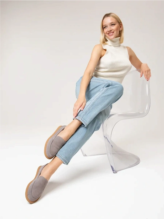 Женские мокасины FEDERICA RODARI серые, артикул 42E-2379-3F