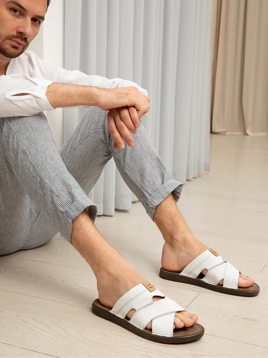 Мужские слайдеры BRUNO RENZONI  белые, артикул 028.6025-10