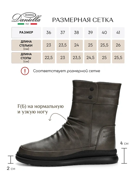 Женские ботинки basic Donna Daniella  серые, артикул D233-PR-03-C-Q