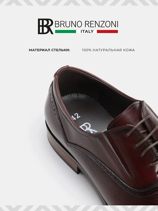 Мужские оксфорды BRUNO RENZONI  бордовые, артикул 5408A-910I