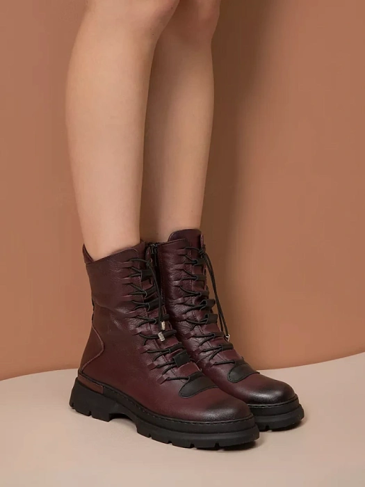 Женские берцы eObuv бордовые, артикул 800183-PL-718