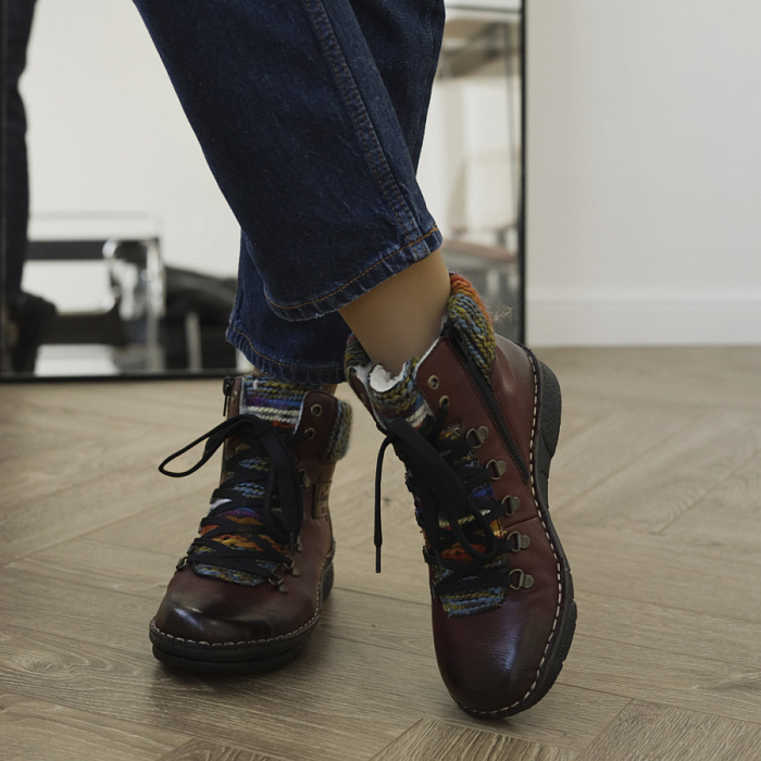 Женские ботинки basic RIEKER бордовые, артикул 73343-35