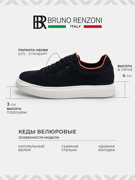 Мужские кеды BRUNO RENZONI  синие, артикул HS10603-12