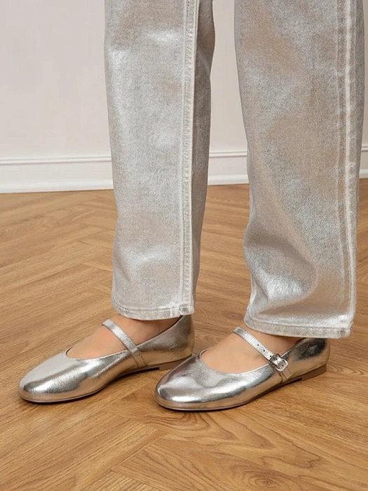 Женские балетки SOFIA-ALEXANDRA серебристые, артикул 38E-B056-A417D1