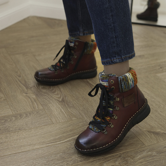 Женские ботинки basic RIEKER бордовые, артикул 73343-35