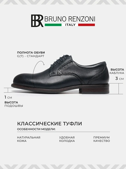 Мужские туфли BRUNO RENZONI  синие, артикул 5646AB-517B