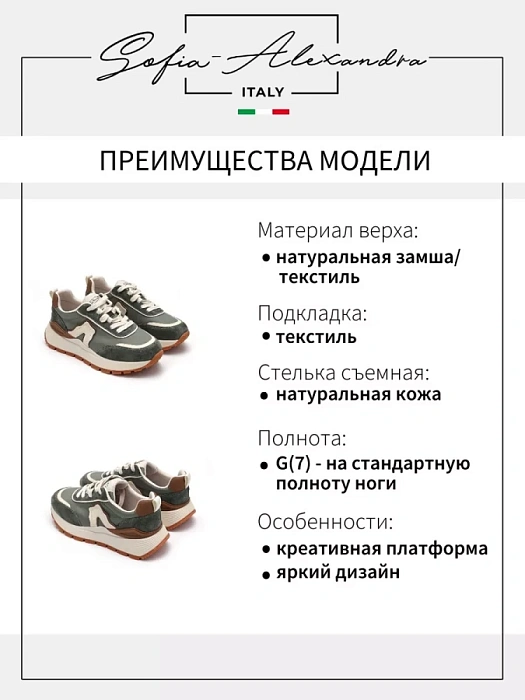 Женские кроссовки SOFIA-ALEXANDRA зеленые, артикул SA16528-WT-1