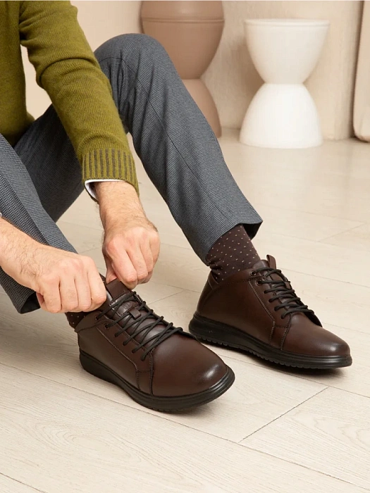 Мужские кеды BRUNO RENZONI  коричневые, артикул DSHD-DM005B