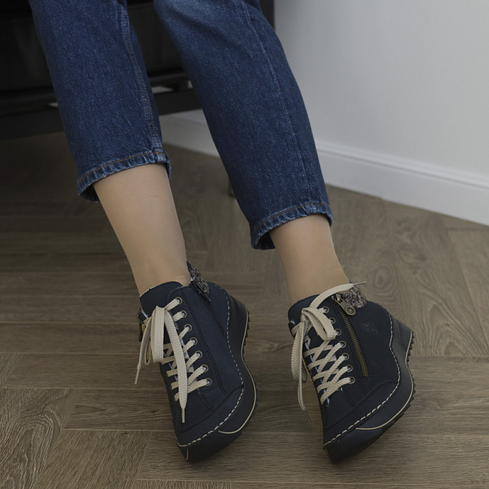 Женские ботинки basic RIEKER синие, артикул 51523-14