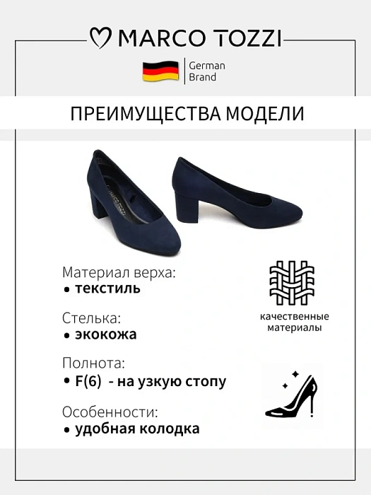 Женские туфли лодочки basic MARCO TOZZI синие, артикул 2-22437-43-805