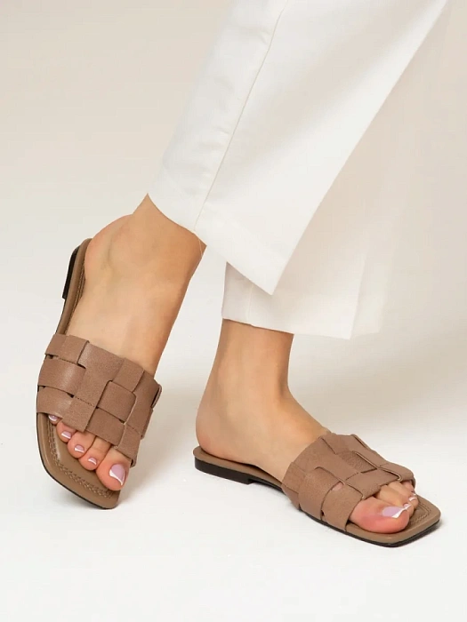 Женские шлепанцы FEDERICA RODARI коричневые, артикул 38E-HF610-A176L3