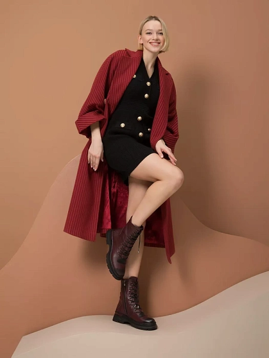 Женские берцы eObuv бордовые, артикул 800183-PL-718