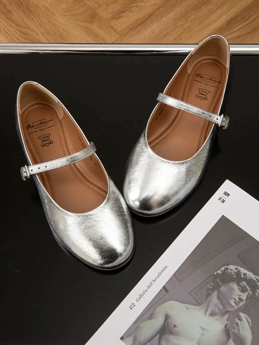 Женские балетки SOFIA-ALEXANDRA серебристые, артикул 38E-B056-A417D1