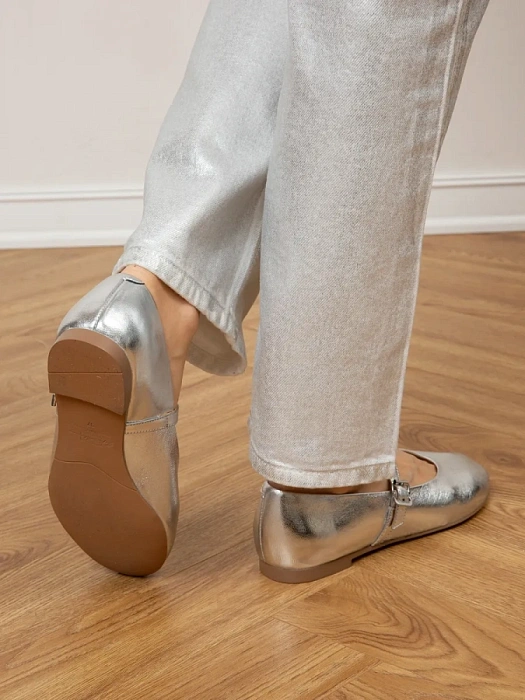 Женские балетки SOFIA-ALEXANDRA серебристые, артикул 38E-B056-A417D1