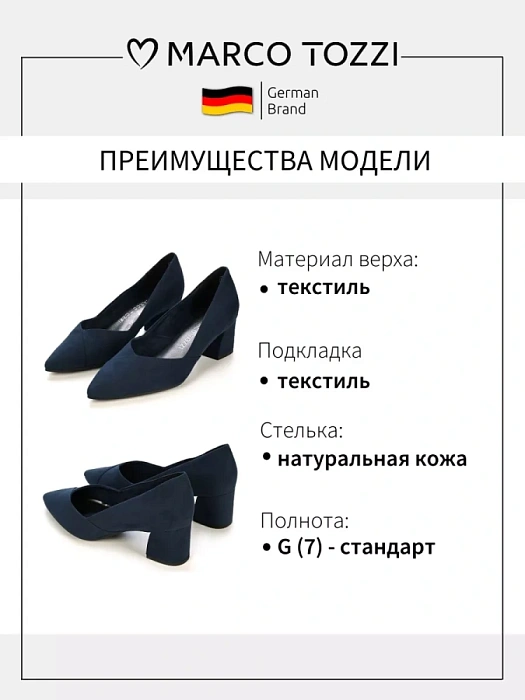 Женские туфли лодочки basic MARCO TOZZI синие, артикул 2-22425-42-805