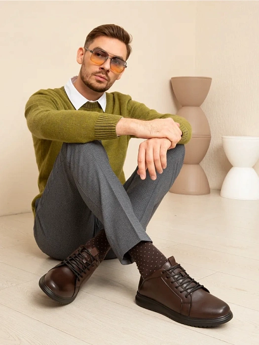 Мужские кеды BRUNO RENZONI  коричневые, артикул DSHD-DM005B