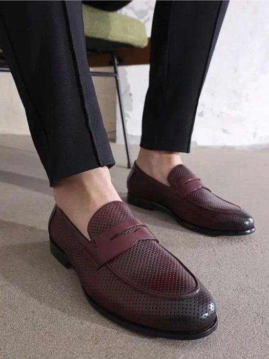 Мужские лоферы BRUNO RENZONI  бордовые, артикул F310BB-KY62B