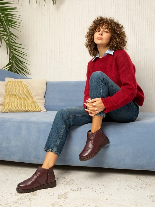 Женские ботинки eObuv бордовые, артикул DB-W24-WLM3-01-18