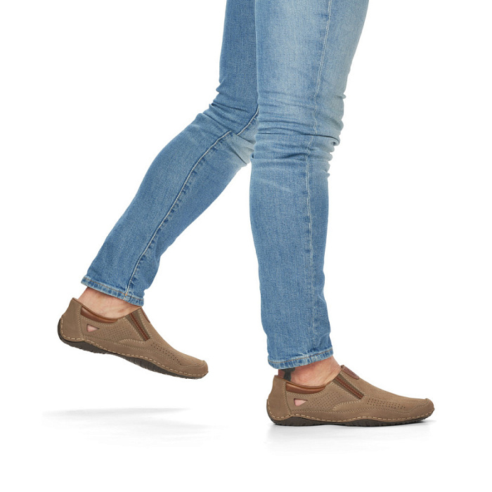 Мужские слипоны RIEKER бежевые, артикул 06350-25