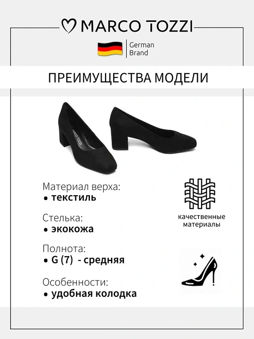 Женские туфли лодочки basic MARCO TOZZI черные, артикул 2-22424-42-001