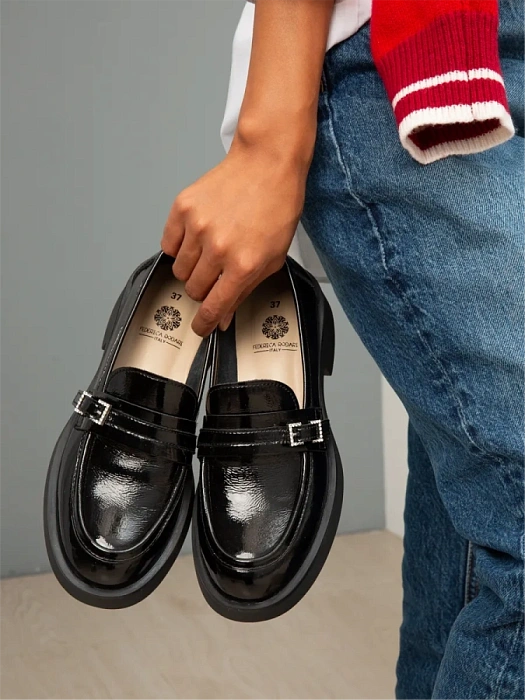 Женские лоферы FEDERICA RODARI черные, артикул 43E-H5219-Z37940-1