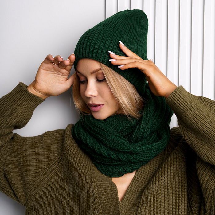 Комплект Головной убор+Аксессуар FEDERICA RODARI, артикул 704/17_D.Green