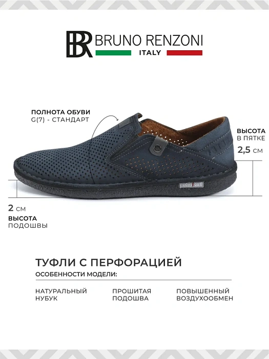Мужские туфли BRUNO RENZONI  синие, артикул 508020-8