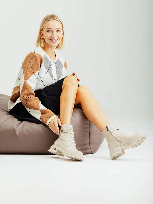 Женские берцы FEDERICA RODARI бежевые, артикул 15E-A3937L-3