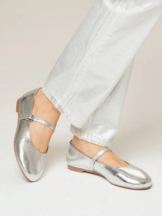 Женские балетки SOFIA-ALEXANDRA серебристые, артикул 38E-B056-A417D1