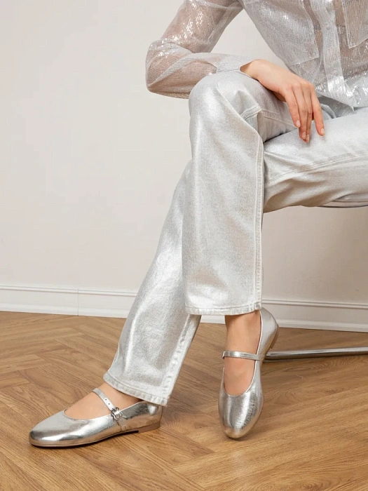 Женские балетки SOFIA-ALEXANDRA серебристые, артикул 38E-B056-A417D1