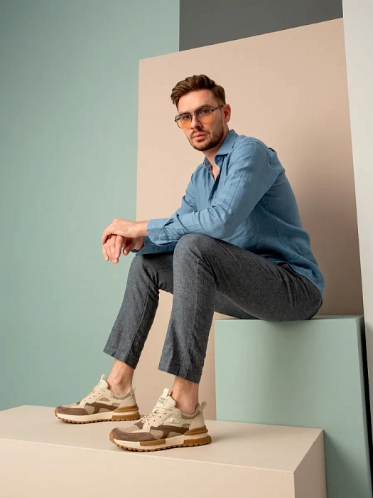 Мужские кроссовки BRUNO RENZONI  бежевые, артикул 951525-8