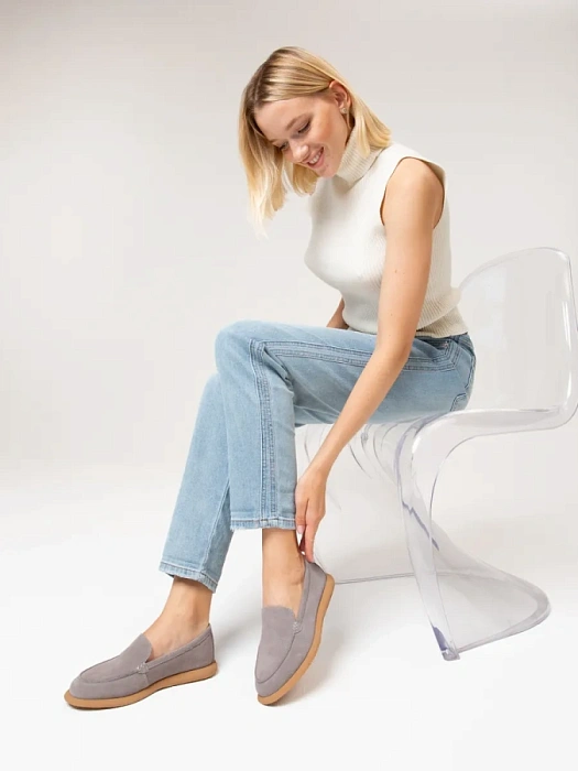 Женские мокасины FEDERICA RODARI серые, артикул 42E-2379-3F