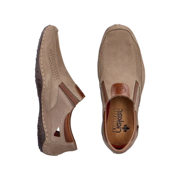 Мужские слипоны RIEKER бежевые, артикул 06350-25